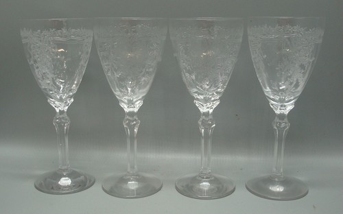 Fostoria  JUNE (CLEAR) W (CLEAR) White Wine Glasses Fla SET OF FOUR - Picture 1 of 2