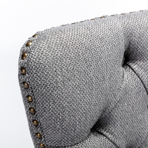 2Set Linen Fabric Upholstered Kitchen Dining Chairs Nailhead Trim Wood Legs Gray - Picture 9 of 9
