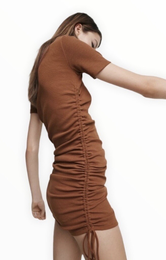 zara brown ribbed dress Zara Dresses | Nwt Zara Brown Ruched Bodycon Dress | Color: Brown