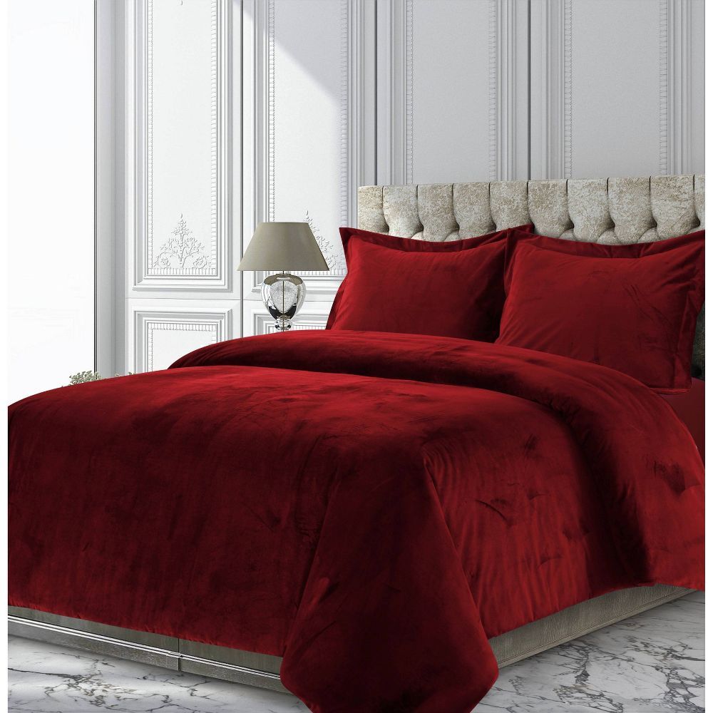 Однотонный дуэтный комплект из бархата King Venice Velvet 3шт, Бордовый - Tribeca Living