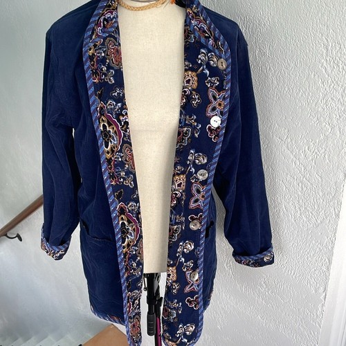 Koos Of Course Vintage Blue Cotton Corduroy Reversible Sweater Jacket Size L - Picture 6 of 7