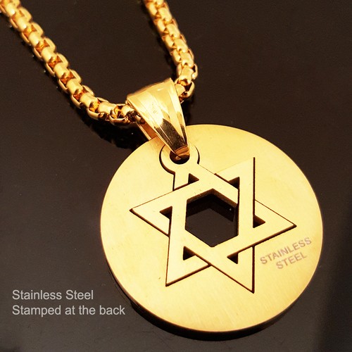 Stainless Steel Jewish Star Of David Pendant & 24" Round Box Chain Necklace 183G - Picture 2 of 3