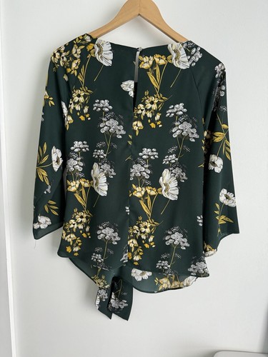 Wallis Women’s Green White Yellow Floral Blouse / Top Tie Front Size 12 - Picture 12 of 14