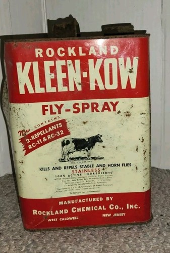 VTG Rockland Kleen Kow Fly Spray West Caldwell New Jersey Metal Tin Gallon Farm - Picture 1 of 7