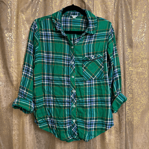 Aerie Green Plaid Flannel Boyfriend Sleep Casual Button Down Top Medium - Bild 1 von 7
