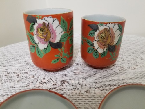 2 Vintage japanische handbemalte Sake Hochzeit Tassen mit Deckel KOSTENLOSER VERSAND - Bild 15 von 16