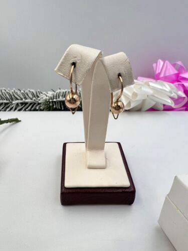 Ball Pea Vintage Soviet Gold 583 14k Earrings, Rose Gold Earrings hemispheres - Picture 7 of 16