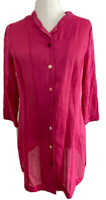 ENJOY All Beautiful Tunic Blouse 10 US M 40 FR Fuchsia Pink Cotton Gauze