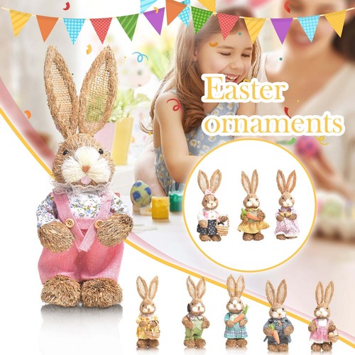 Rustic Sisal Bunny Figurine - Easter Straw Rabbit Decor, Table Ornament - Picture 2 of 2