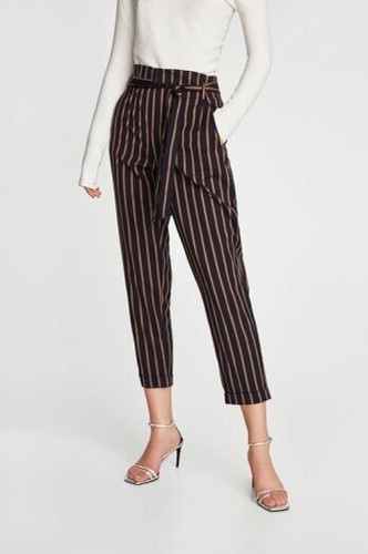 Zara Striped Paperbag Waist Trousers 