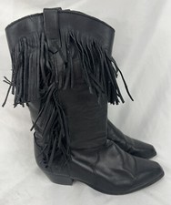 Womens Cowgirl Size 8.5 Oak Tree Farms Black Leather Fringe Cowboy Boots 8 9