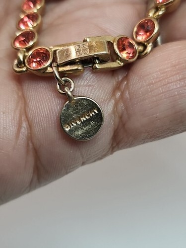 Vintage Givenchy Rhinestone Gold Tone Bracelet Pink Coral Signed - Picture 2 of 14