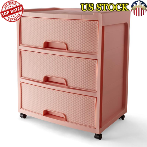 3 Drawer Rolling Storage Cart Mobile Organizer Office Utility Diamond Pattern US