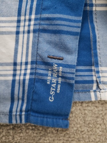 G-Star Raw Mens Large Blue White Checked Short Sleeved Shirt Excellent Condition - Picture 7 of 15