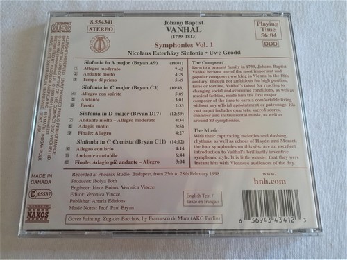 Johann Baptist Vanhal - Symphonies, Vol. 1 (CD 1999) BRAND~NEW - Picture 2 of 3