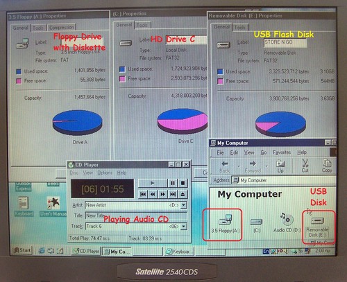 Win 98 Toshiba 2540CDS AMD 333MHz, 32 MB, 4GB Floppy DOS Serial Parallel–cdt ibm - Picture 6 of 19