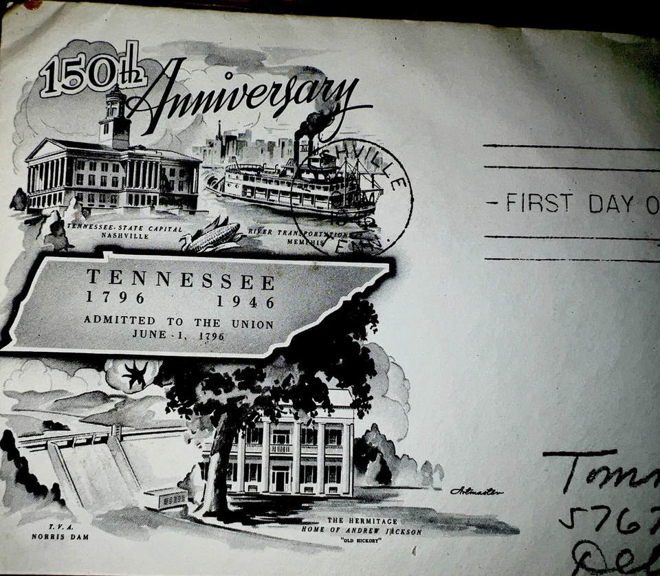 1946 FIRST DAY COVER 3 CENT-TENNESSEE STATEHOOD-Nashville - Image 3 of 4