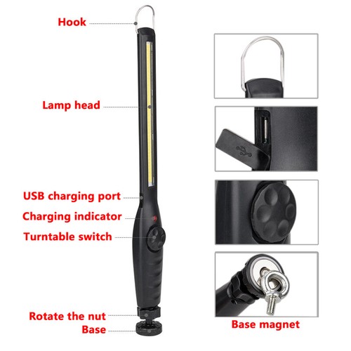 4X LED COB USB Rechargeable Work Light Magnetic Torch Car Garage Inspection Lamp - Picture 8 of 14