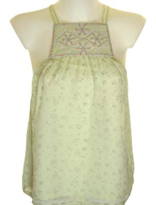 Brandneu mit Etikett French Connection besticktes Seidentop mit Trägern UVP 50 £ neu limette
