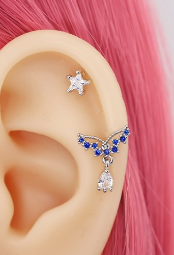 Color Gem Helix Conch Ear Climber Cartilage Ring Ball Bar Stud Piercing Earring - Picture 65 of 157