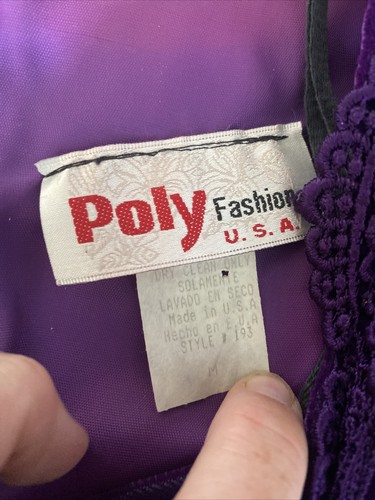 Vintage Maxi Dress Size S/M Side Slit Purple Fashion Velvet Like Lace Bling - Picture 4 of 12