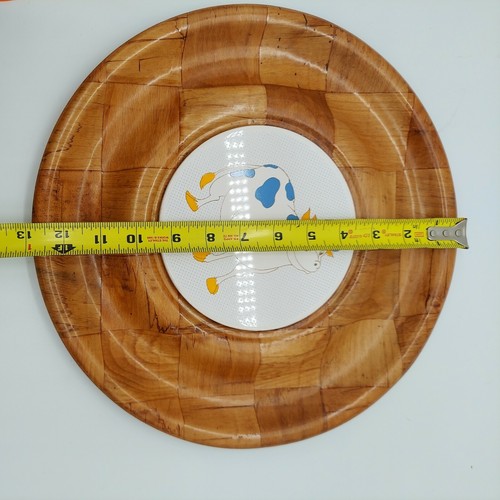 VTG 13" Round Wood Charcuterie Cheese Snack Serving Board Tray Country Blue Cow - Picture 8 of 8