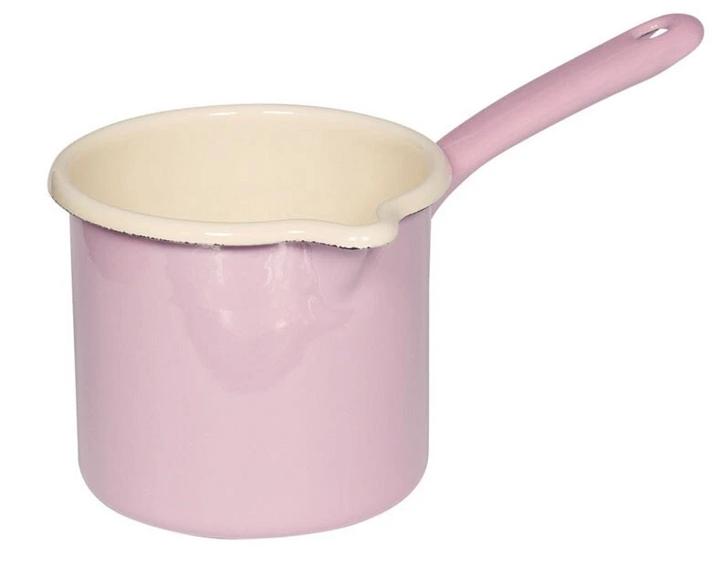 RIESS EMAILLE TOPF SCHNABELTOPF MIT STIEL 12 CM 1 L ROSA BUNT NEU