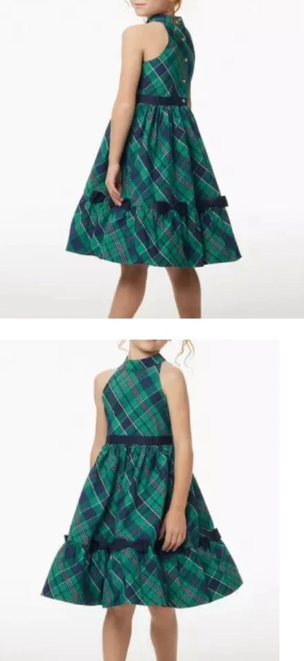 ¡Nuevo sin etiquetas! Vestido sin mangas con lazo a cuadros verde ferry de JANIE & JACK para niñas talla 3 Foto 2 de 4