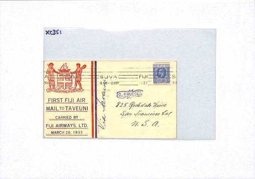FIJI AIRWAYS Air Mail 1933 Cover FIRST FLIGHT *TAVEUNI* Suva ILLUSTRATED XC351 - Picture 12 of 14
