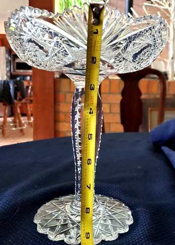 Cut Glass Tazza Compote American Brilliant Period SAWTOOTH EDGE 9x7 SPECTACULAR - Picture 3 of 17
