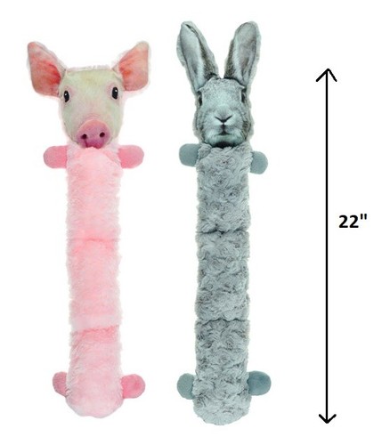 Tubular Squeaker Dog Toys 3 Stack 22" Long Plush Fur Fabric Choose Pig or Rabbit - Picture 5 of 10