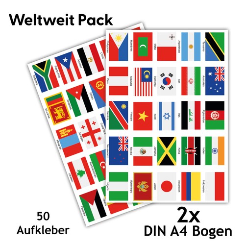 50 Country Flags Flags Sticker Set "Worldwide" Bicycle Car Motorcycle R108