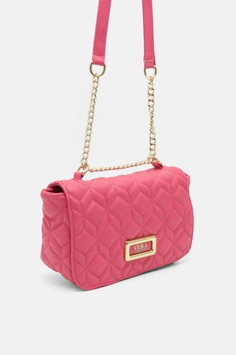 Vera New York rosa vegan gesteppte Umhängetasche aus Leder mit goldenen Kettenakzenten