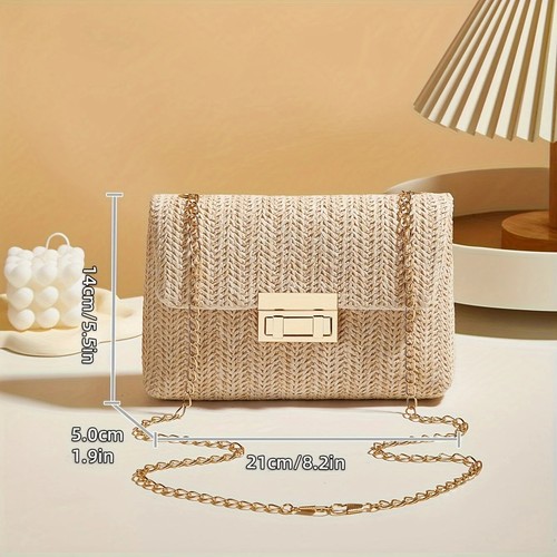 Woven Straw Handwoven Women's Shoulder Bag, Fashion Solid Color Crossbody Purse - Picture 3 of 18