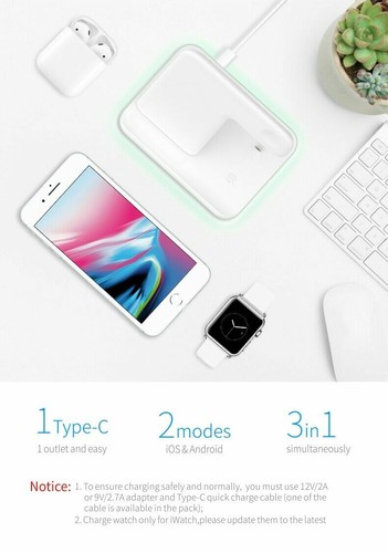 Techno S Fast 3 in 1 Wireless Dock Charging Station for Apple,Samsung + Adapter - Picture 5 of 24