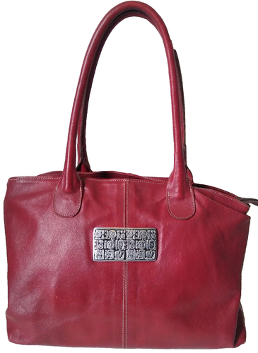 Burgundy Leather Purse Unbranded Floral Interior Zip Closure 13" x 10" x 3"