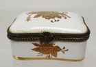 Antique French Porcelain Snuff Trinket Stamp Box Gilt Decoration