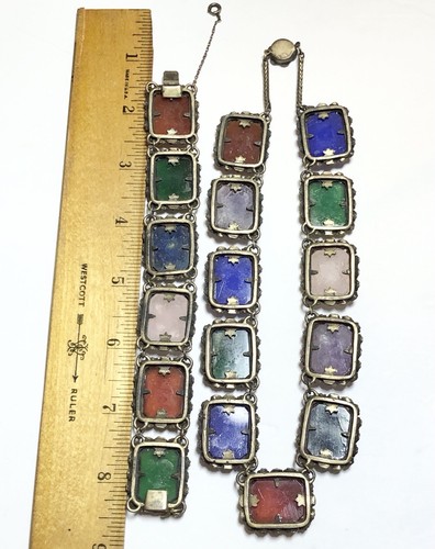 Antique Art Nouveau Floral Semi Precious Stone Necklace & Bracelet Set - Picture 9 of 10