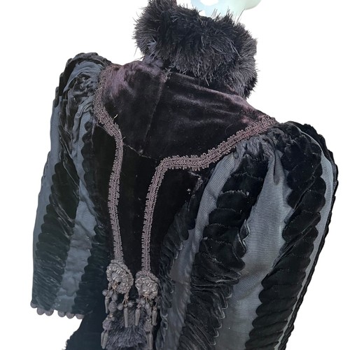 Victorian 1880's Black Velvet Dolman Mantle with Passementerie & Ostrich Trim - Picture 9 of 20