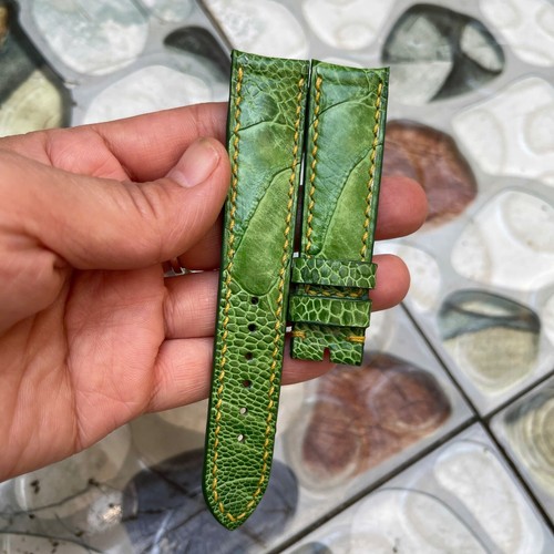 22mm Padded Green Genuine OSTRICH Leg LEATHER SKIN WATCH STRAP BAND Curved head - Picture 2 of 19