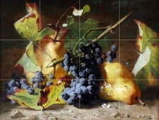 Still life of pears and grapes Tile Mural Kitchen Bathroom Backsplash Art 24x18