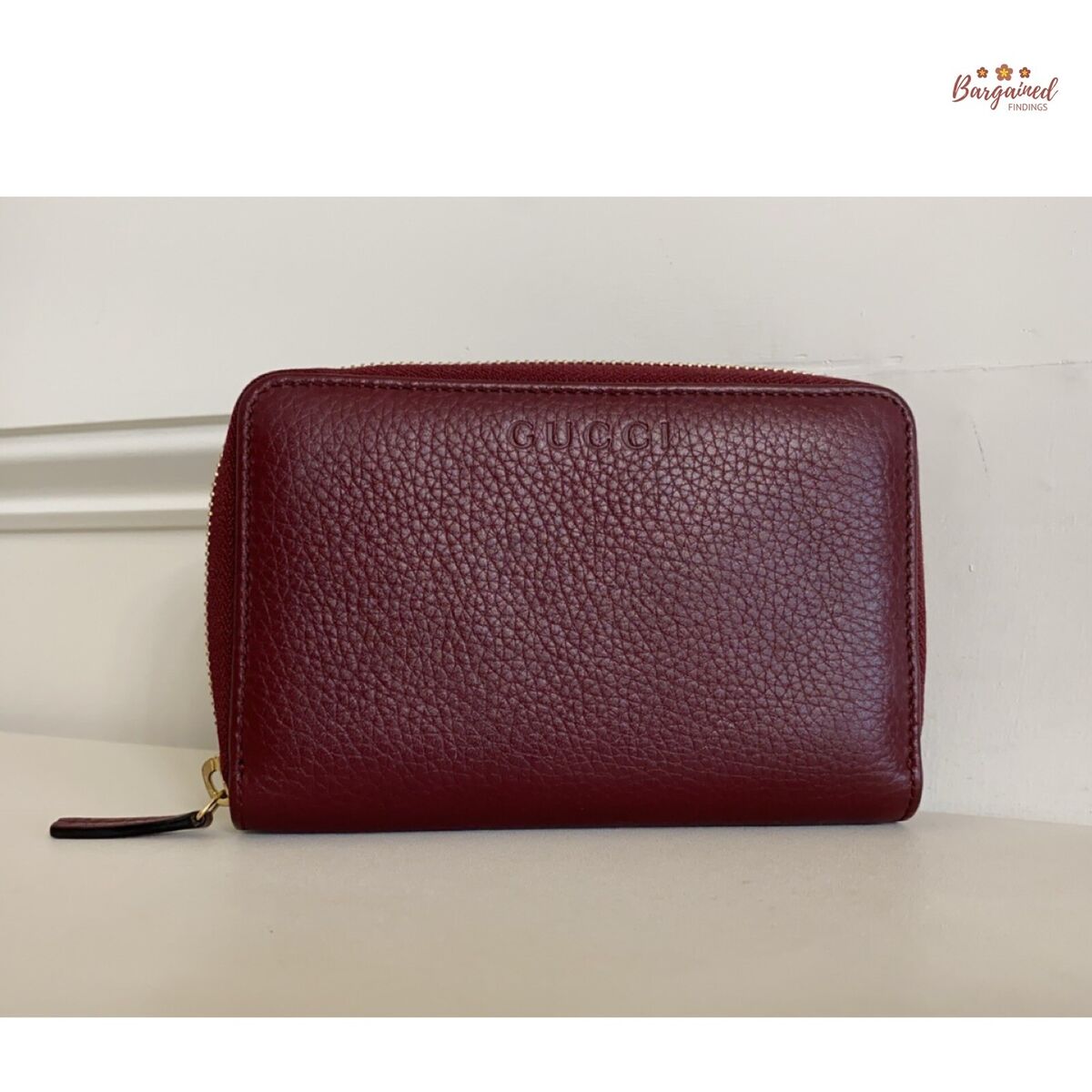 Authentic GUCCI Maroon Pebbled Leather Zip-Around Bifold