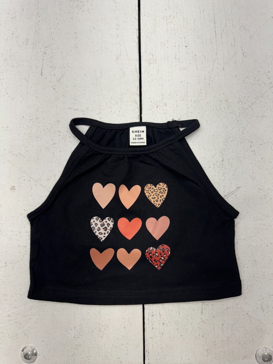 Shein Black Heart Graphic Print Sleeveless Tank Top Baby Girls