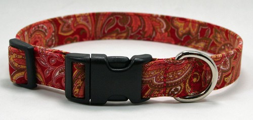 Red & Mellon Paisley Hundehalsband Hundehalsband verstellbar Handarbeit Custom Designer - Bild 1 von 4