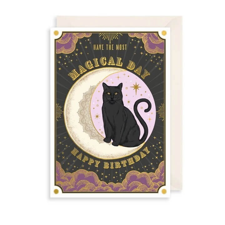 Cat Birthday Card Magical Day Mystical Spell - Illustrated Greeting Card