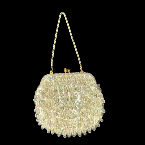 Vintage 60s Handmade in Hong Kong Sequin Beaded Gold Chain Evening Purse Clutch - Picture 10 of 16