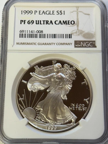 NGC 1999 P AMERICAN SILVER EAGLE PFUC 69 BROWN LABEL