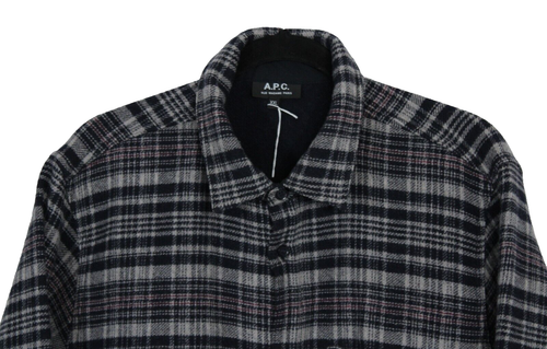 A.P.C. Gray & Blue Plaid Wool Button-Front Men's Overshirt Jacket XXL - Picture 2 of 6