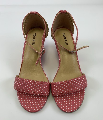 Torrid Polka Dot Mini Wedge Sandal Pink Ankle Strap Buckle Strappy Womens 7 Wide - Picture 11 of 15