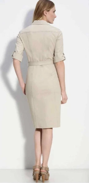 Lafayette 148 New York Women's Belted Cargo Beige Button Front Shirtdress 6 B12 - Image 2 of 4